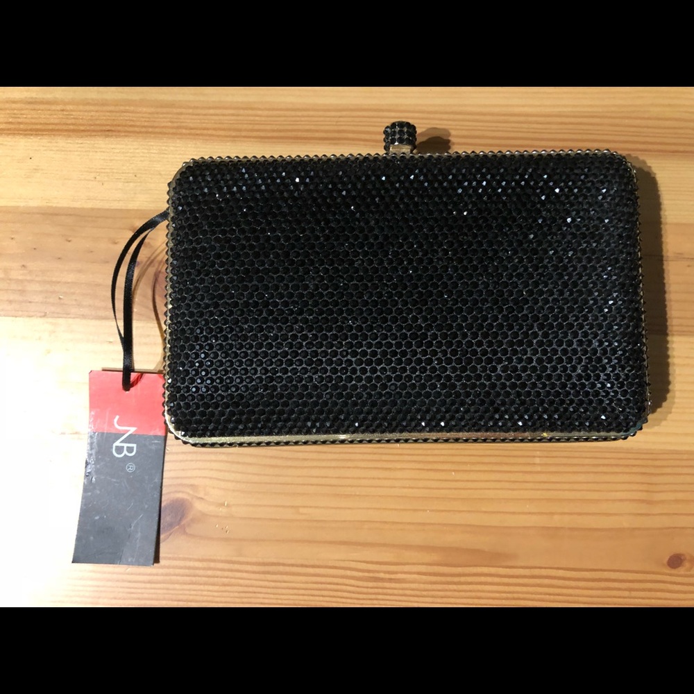 JNB x Swarovski Crystal Clutch in Black + Gold NWT